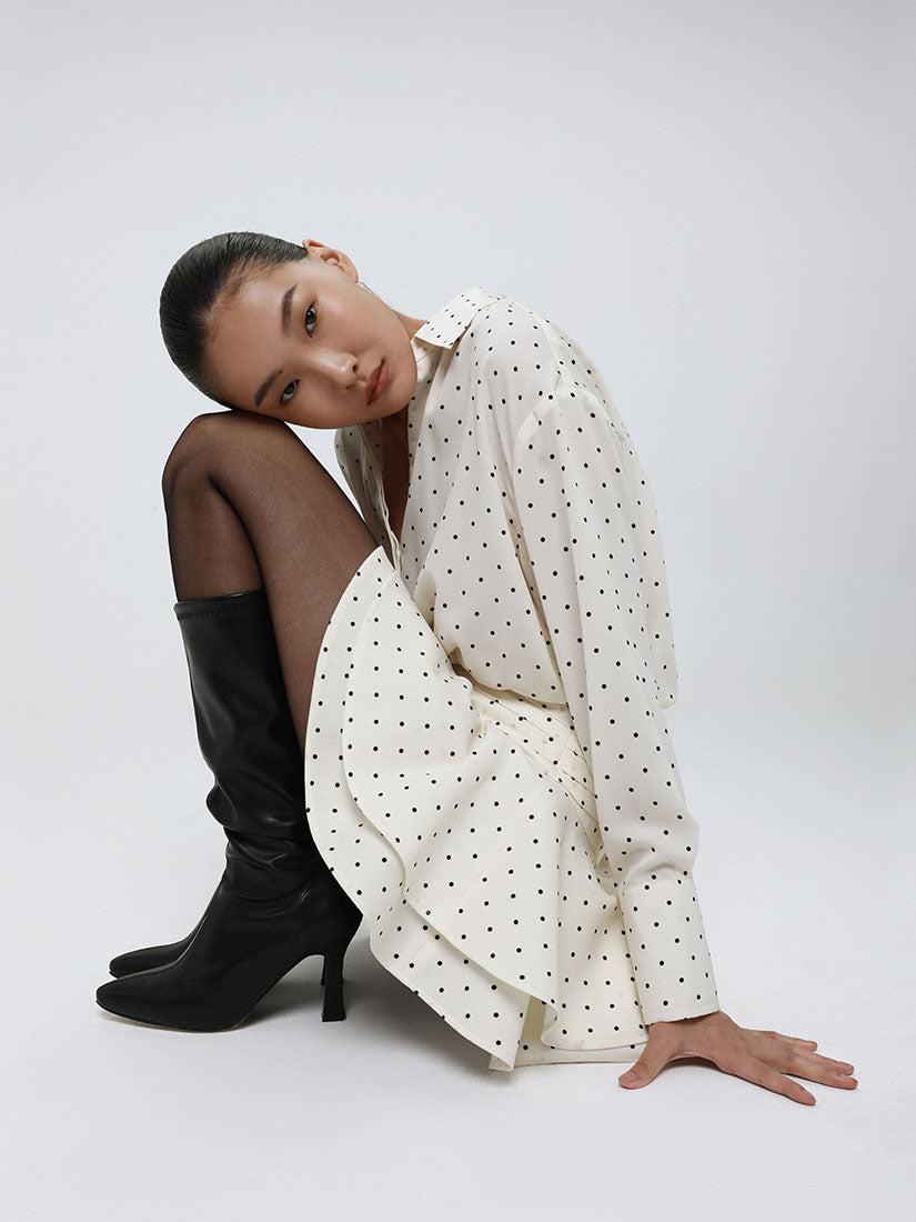 Long Sleeve Polka Dot Silky Dress