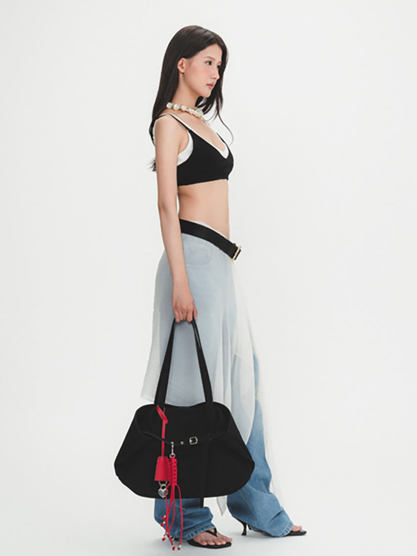 Black Suede Boat Bag