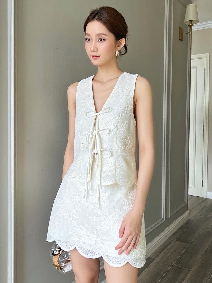 Cream Lace Tie Front Vest
