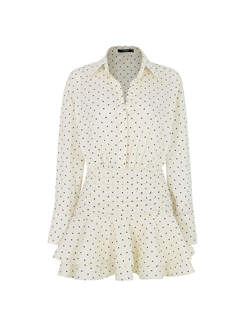 Long Sleeve Polka Dot Silky Dress