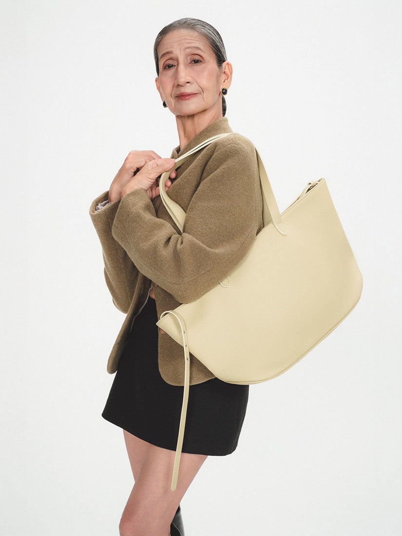 Creamy Yellow Leather Boat Bag