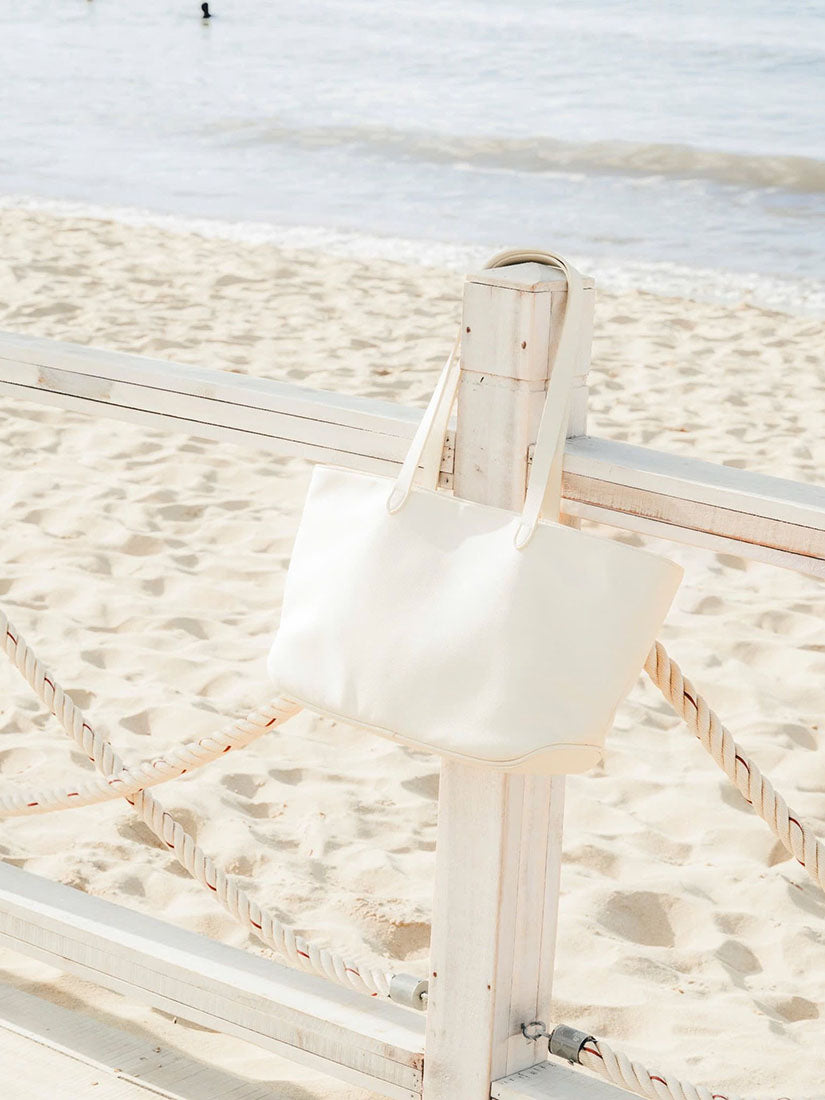 Creamy White Leather Boat Bag