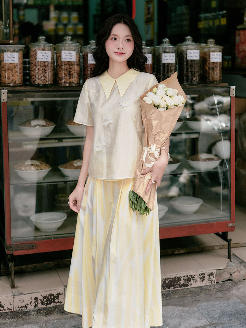 Floral Pleated Flare Skirt