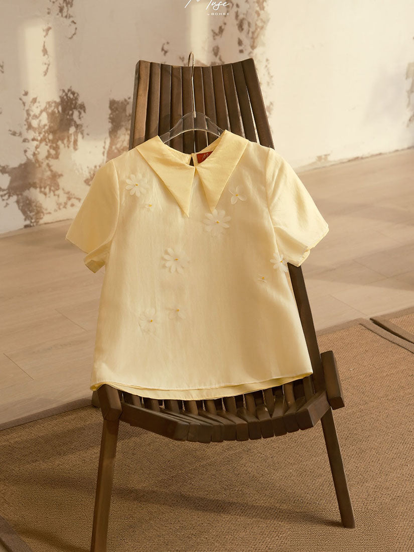 Translucent Layered Flowers Applique Blouse