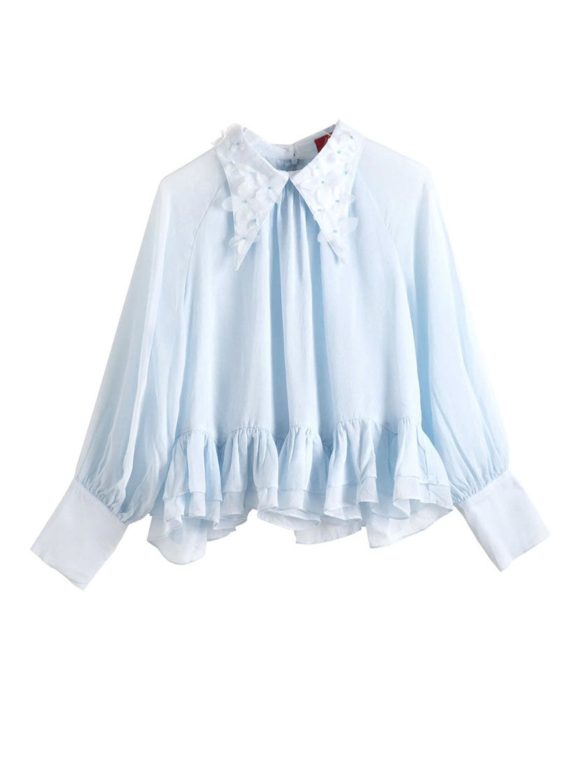 Flower Applique Collar Blouse