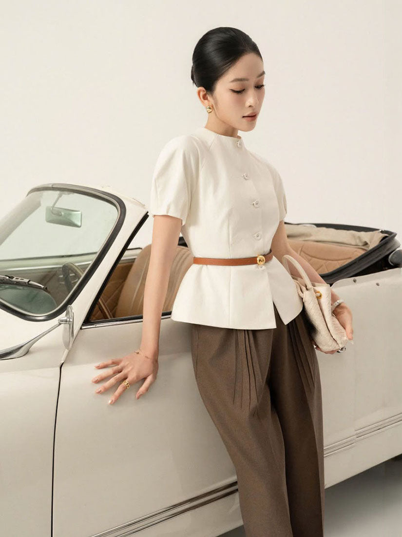 Mock Neck Short Puff Sleeve Jacket