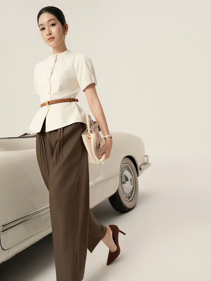 Mock Neck Short Puff Sleeve Jacket