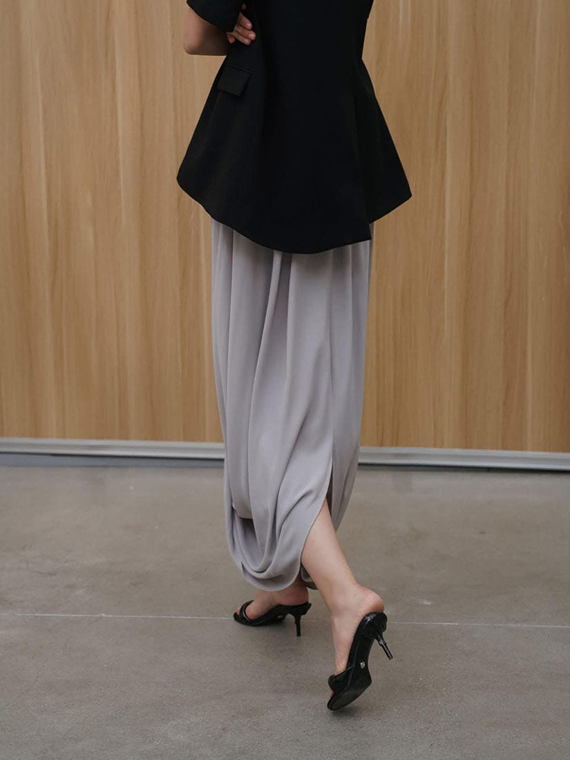 Grey Draped Midi Skirt