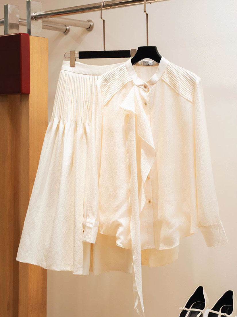 Pleated Shoulder Ruffle Drape Shirt