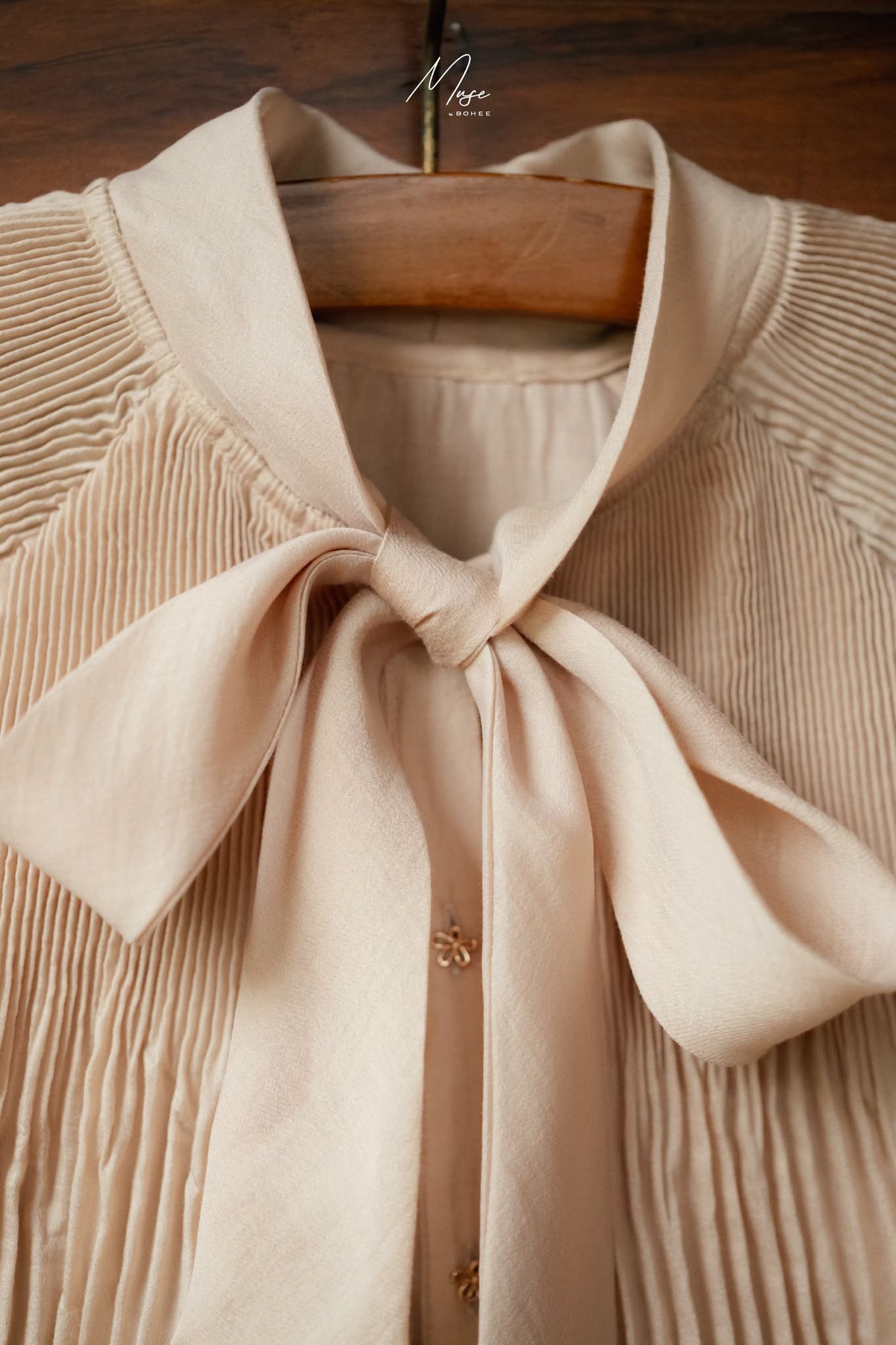Tie Neck Pleated Cape Shirt