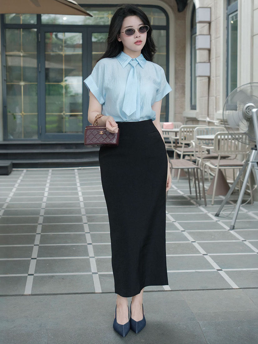 Pleated Collar Shirt With Tie