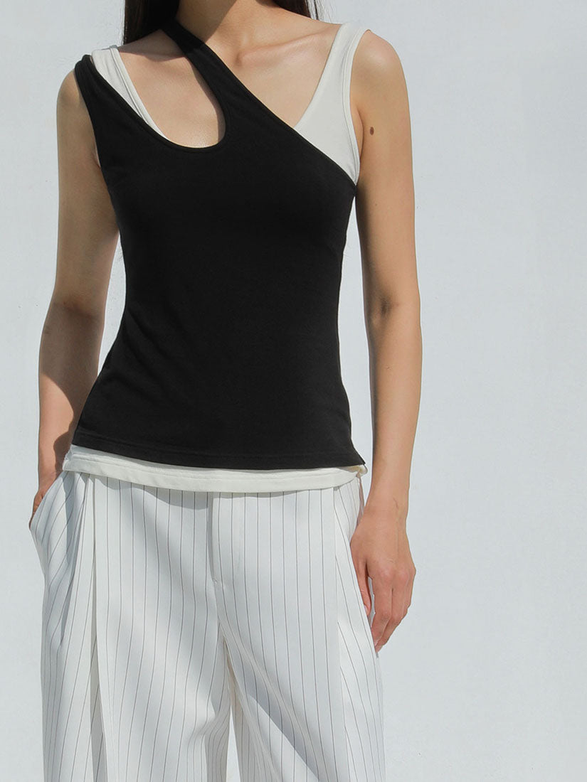 Asymmetrical Layered Cut Out Tank Top