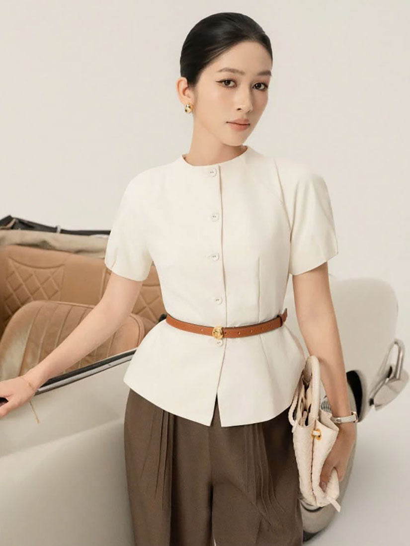 Mock Neck Short Puff Sleeve Jacket