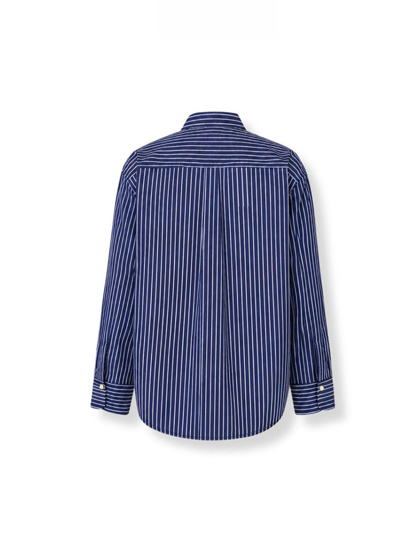 Basic Oversized Shirt - Navy Stripe