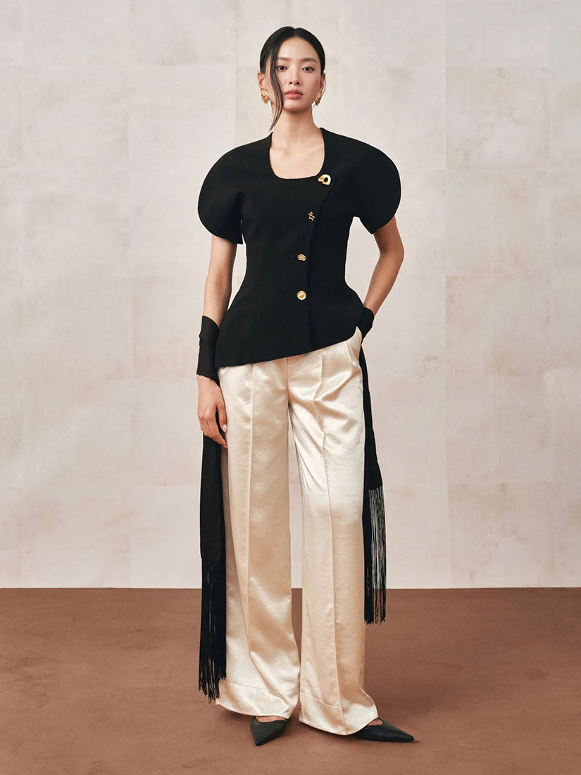 Journalist's Jacket With Curved Sleeves and Flared Hem