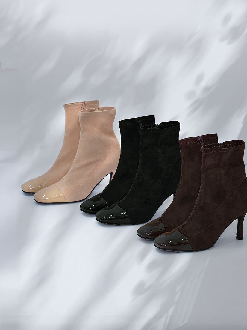 Patent Trim Heeled Ankle Boots (3 Colours)