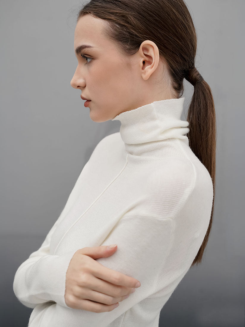 White Turtleneck Knit Top