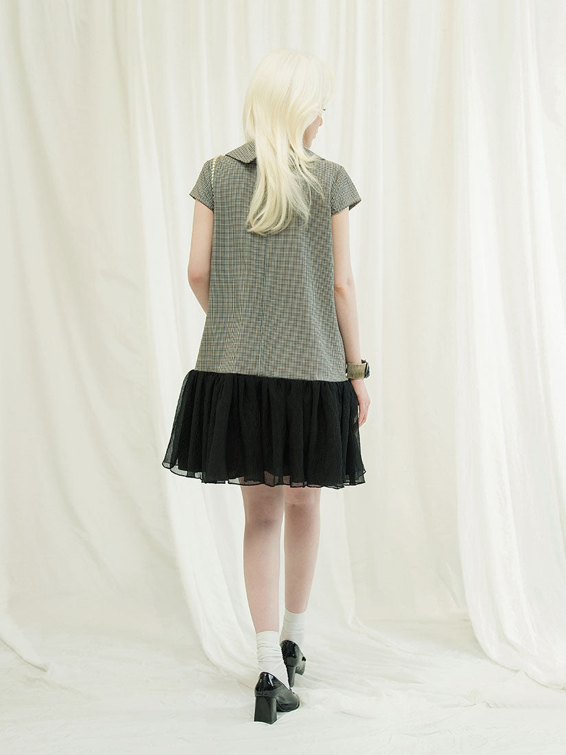 Ruffle Hem Houndstooth Blouse Dress