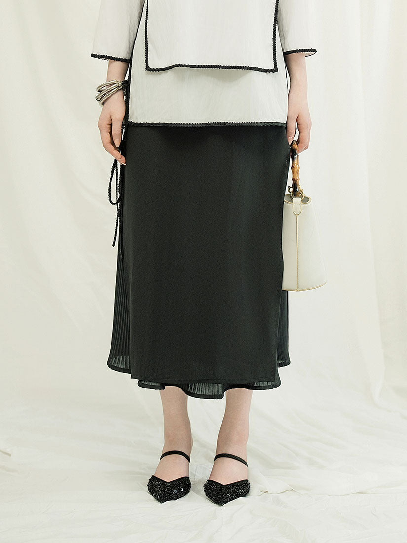 Pleated Underlay Chiffon Maxi Skirt