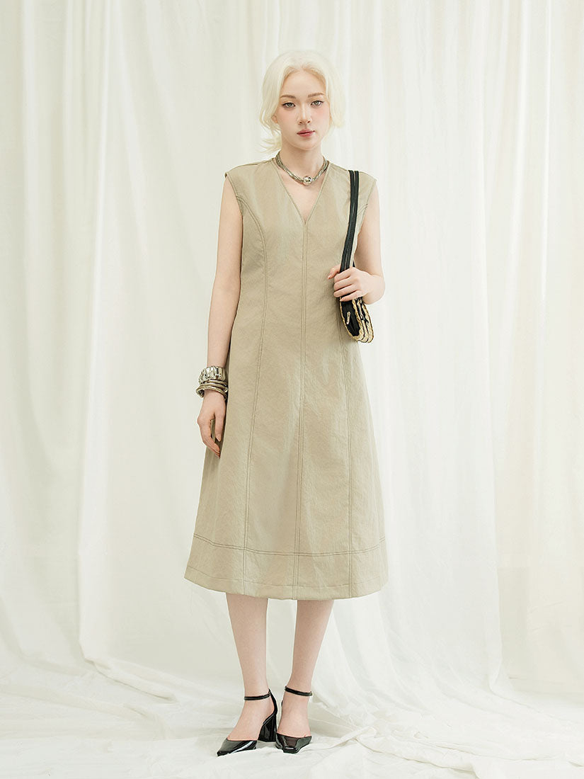 Contrast Stitching V Neck Vest Dress
