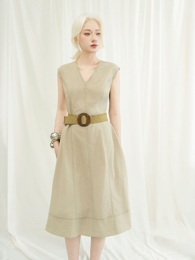 Contrast Stitching V Neck Vest Dress