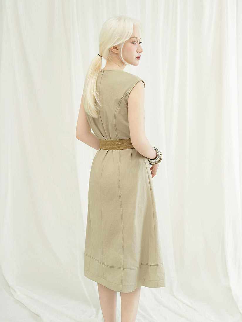 Contrast Stitching V Neck Vest Dress
