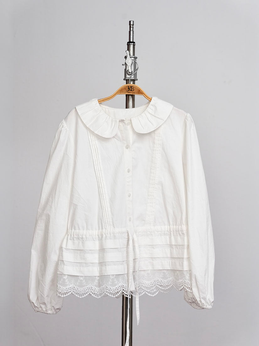 Drawstring Waist Lace Hem Blouse