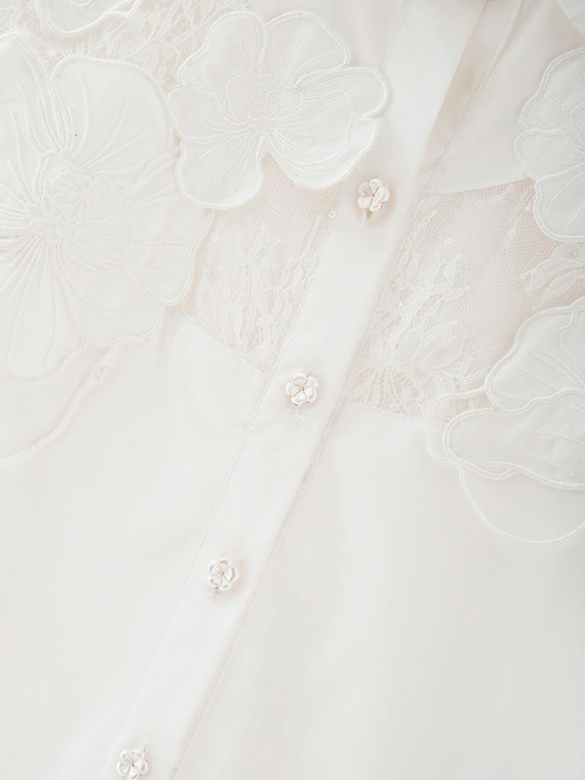 Floral Embroidered Lace Trim Shirt