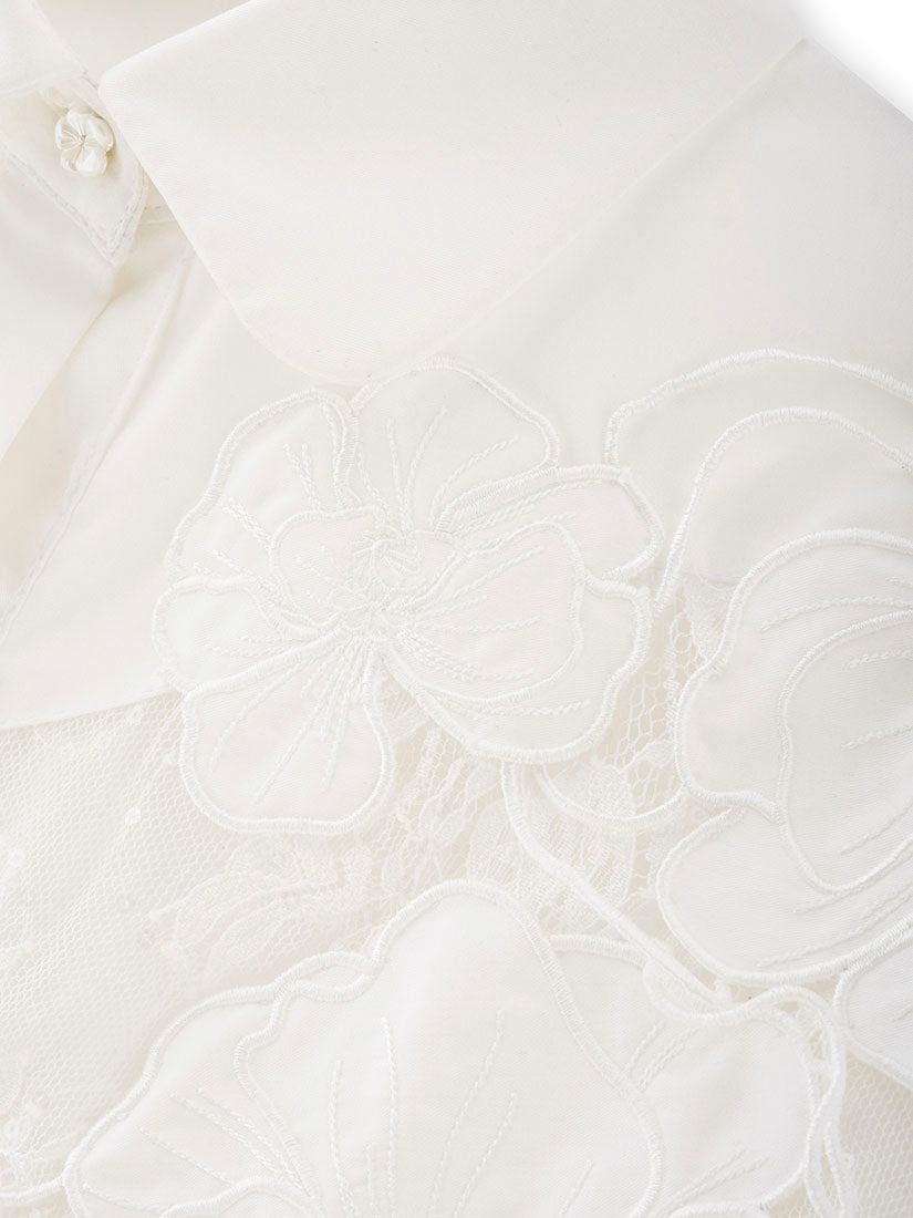 Floral Embroidered Lace Trim Shirt