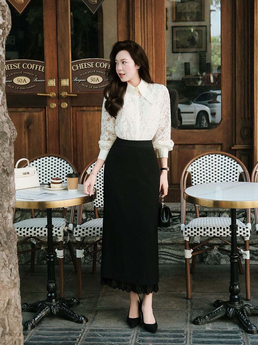 Long Lace Hem Skirt