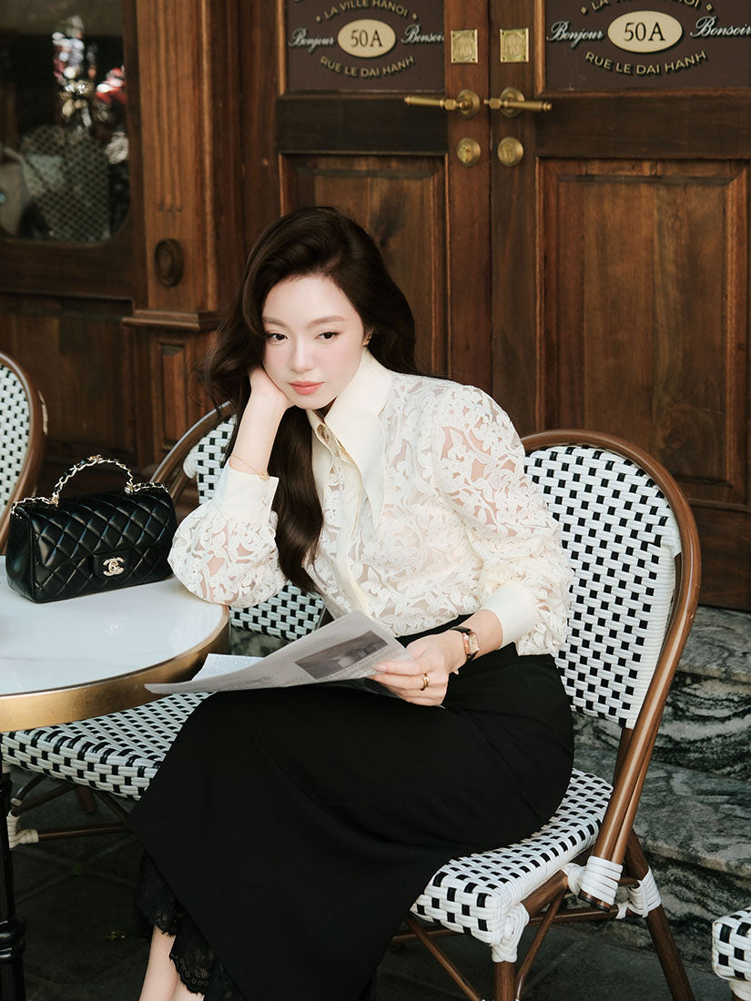 Swallow Tail Collar Lace Shirt