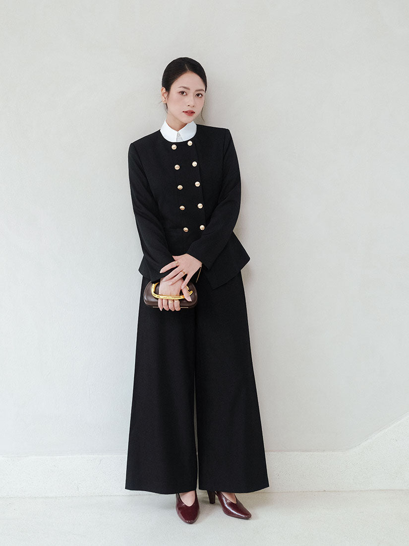 Side Pleated Wide Leg Pants