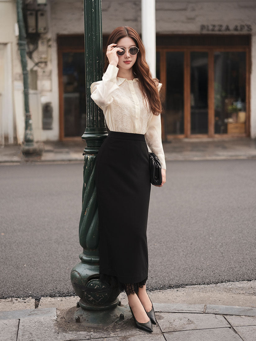 Long Lace Hem Skirt