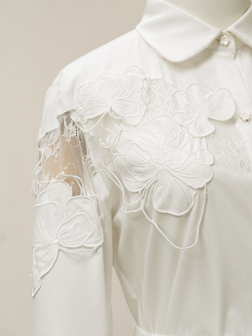 Floral Embroidered Lace Trim Shirt