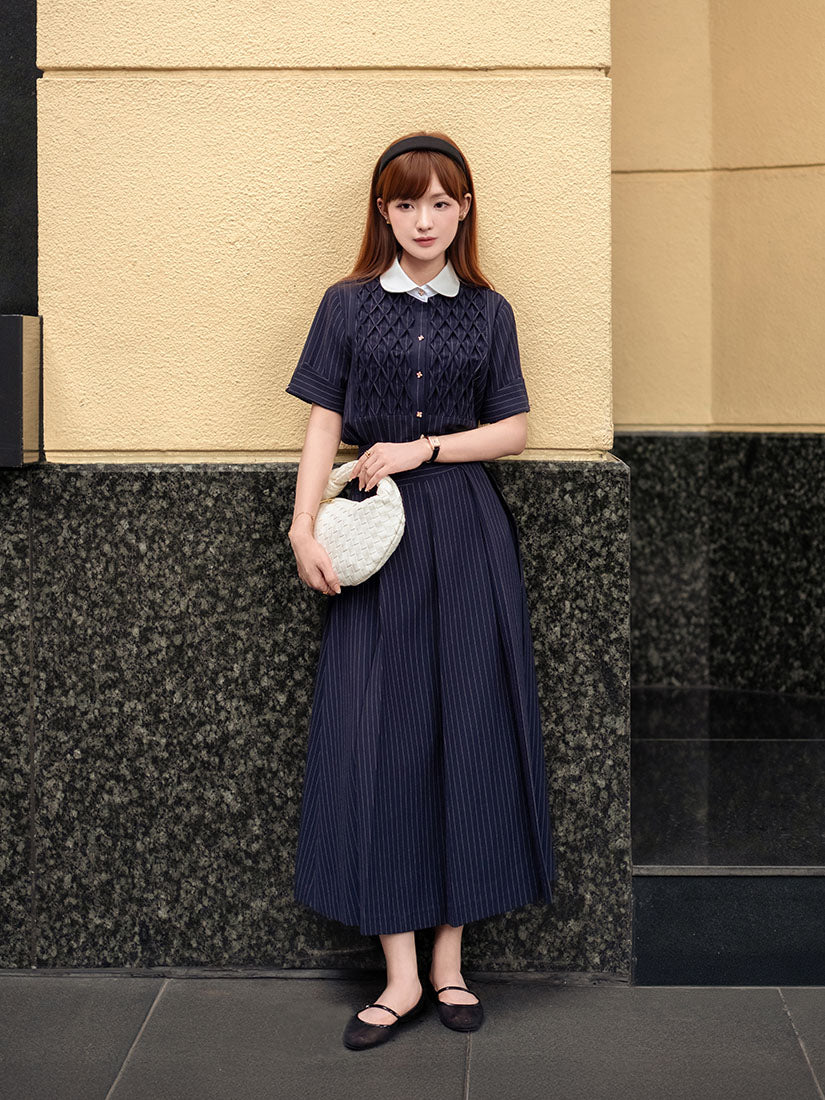 Smocking Front Striped Shirt