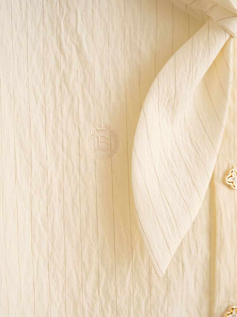 Tie Neck Fold Cuff Striped Shirt