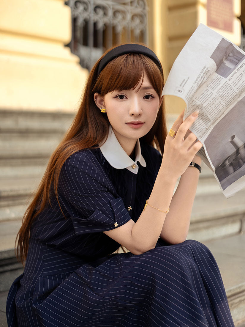 Smocking Front Striped Shirt