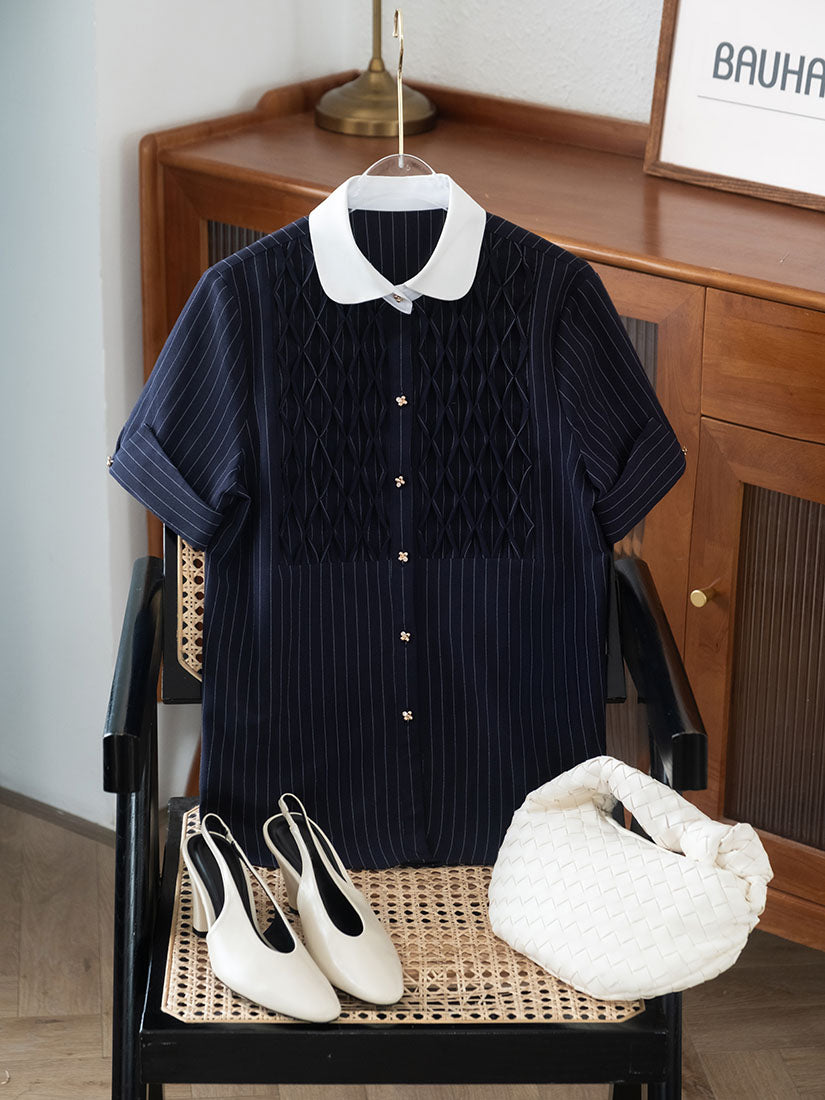 Smocking Front Striped Shirt