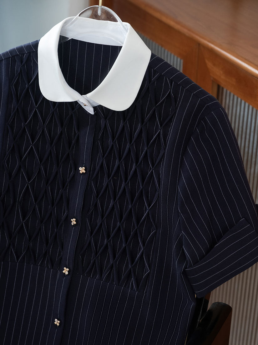 Smocking Front Striped Shirt