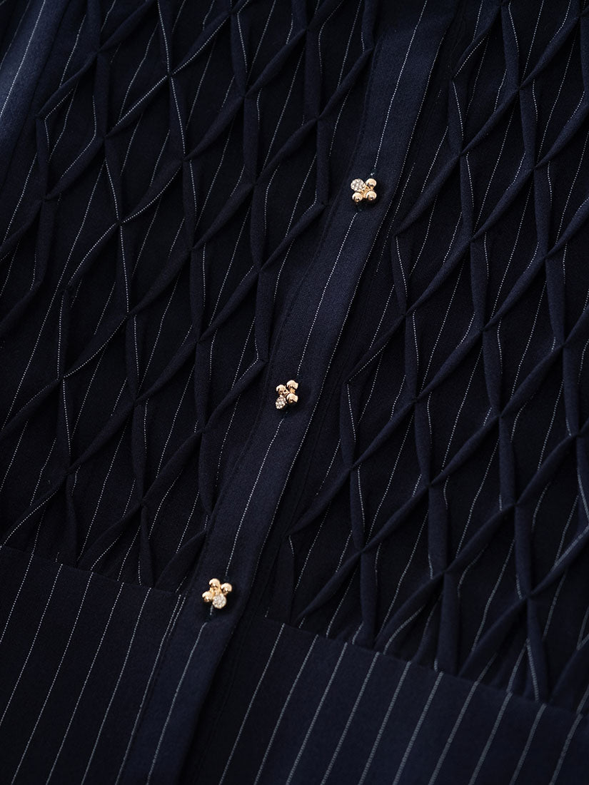 Smocking Front Striped Shirt