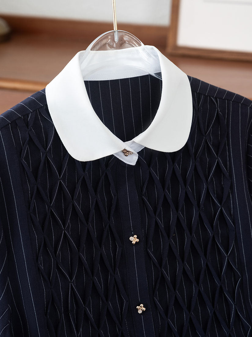 Smocking Front Striped Shirt