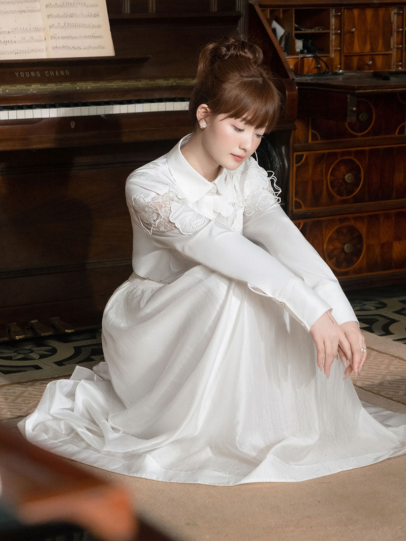 Floral Embroidered Lace Trim Shirt
