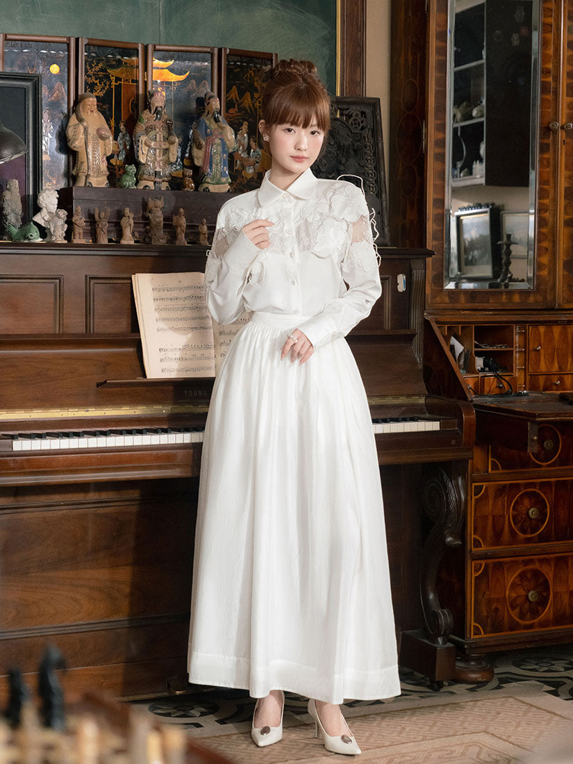 Floral Embroidered Lace Trim Shirt