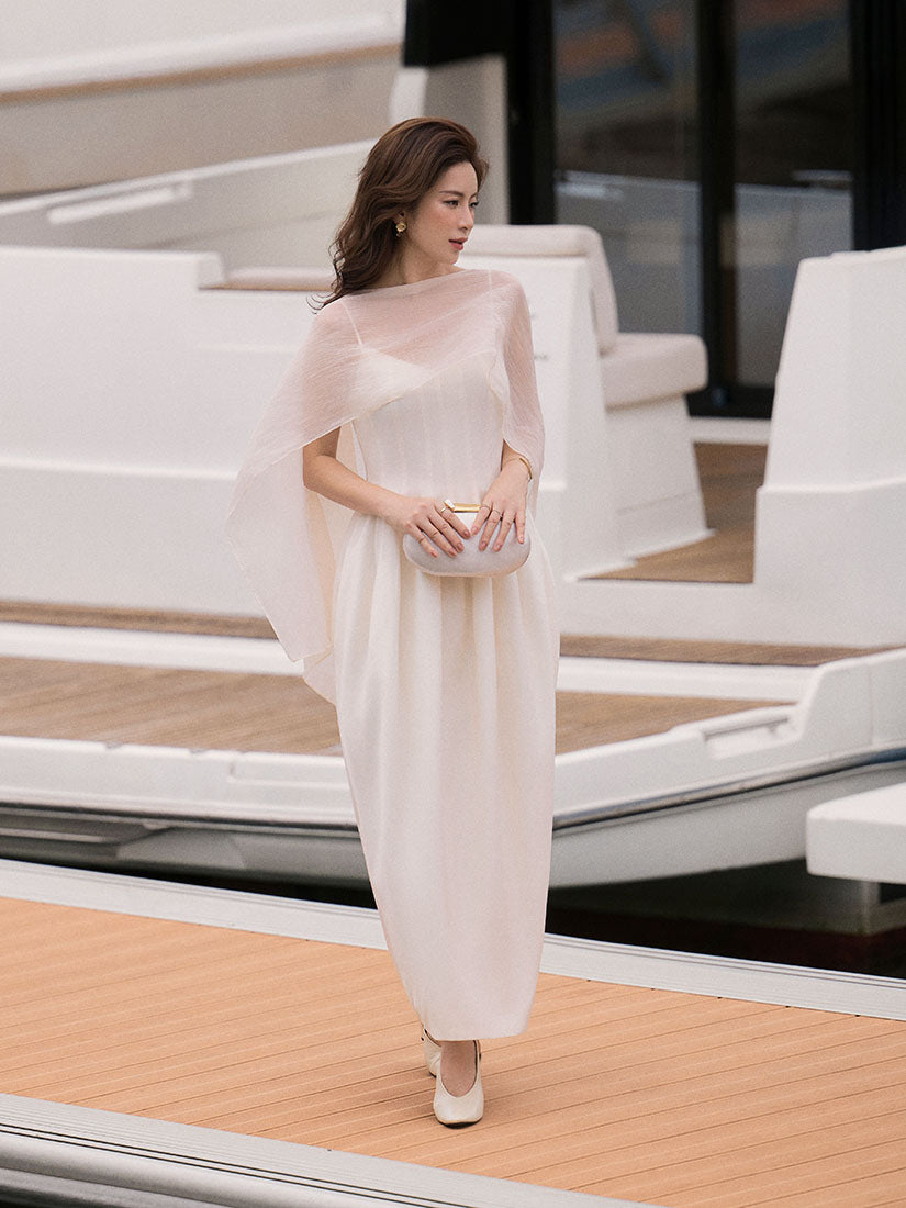 Strap Dress With Silky Cape