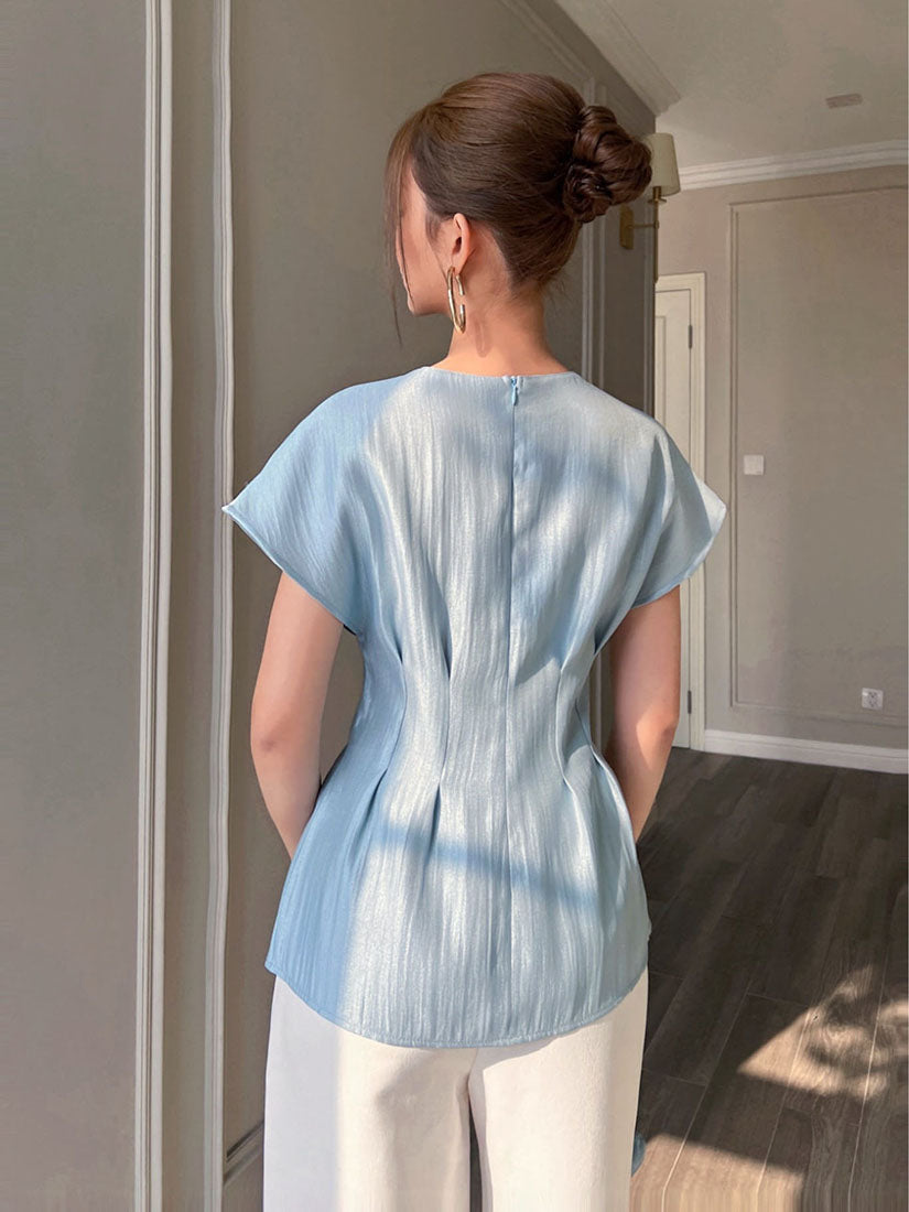 Pleated Waist Shimmery Top - Blue