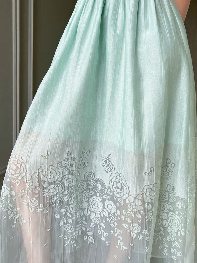 Mint Burn Out Floral V Neck Dress
