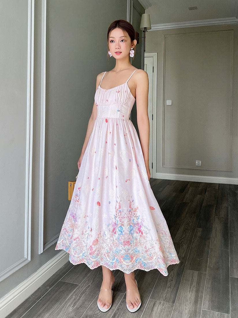 Floral Embroidered Spaghetti Strap Dress