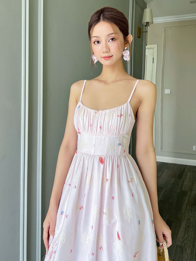 Floral Embroidered Spaghetti Strap Dress