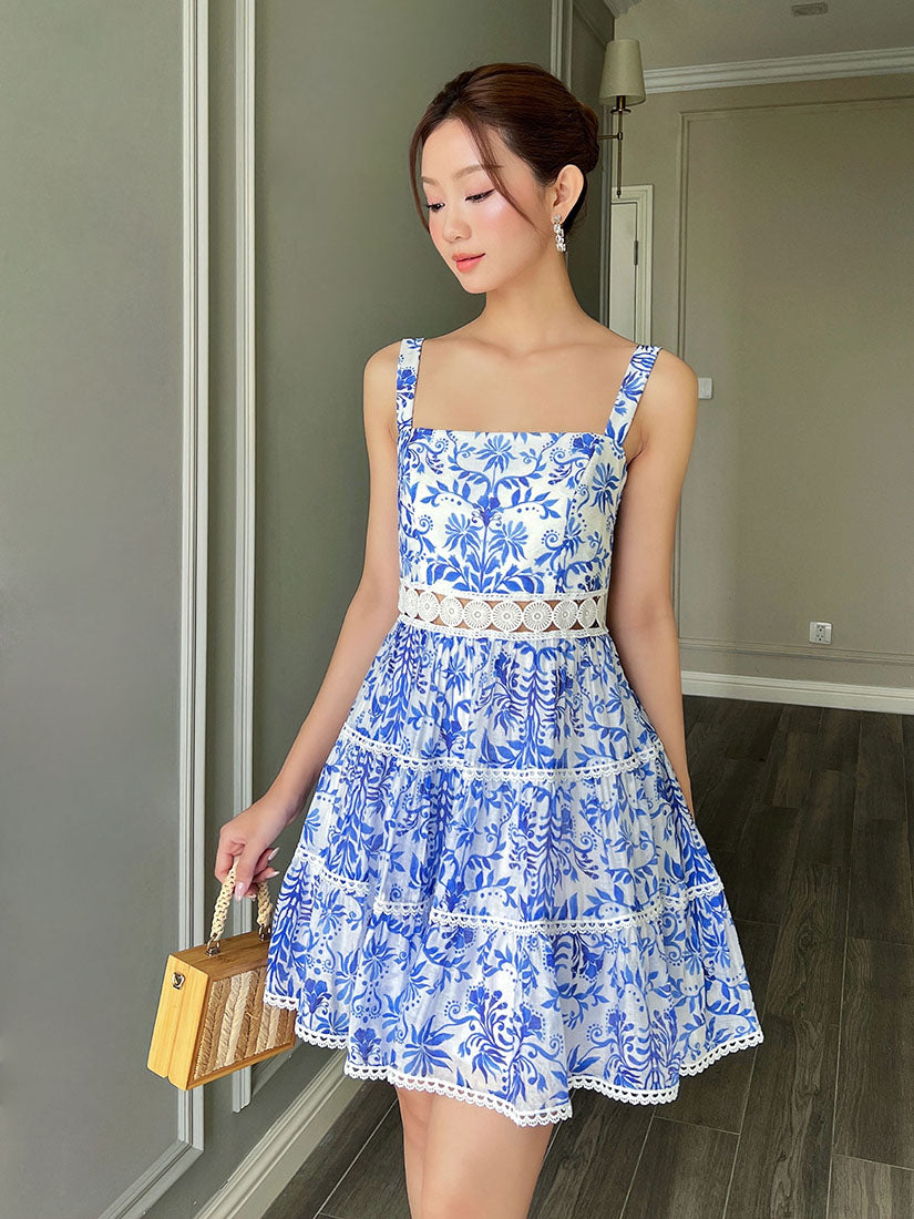 Floral Printed Strap Tiered Dress