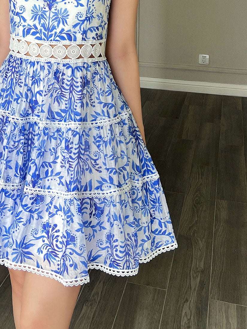 Floral Printed Strap Tiered Dress